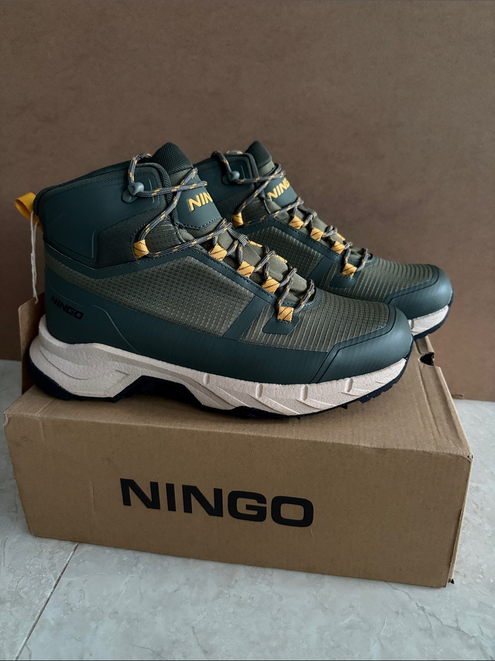 NINGO Men's Dark Green High-Top Waterproof Lightweight Hiking Trail Boots 11 NEW